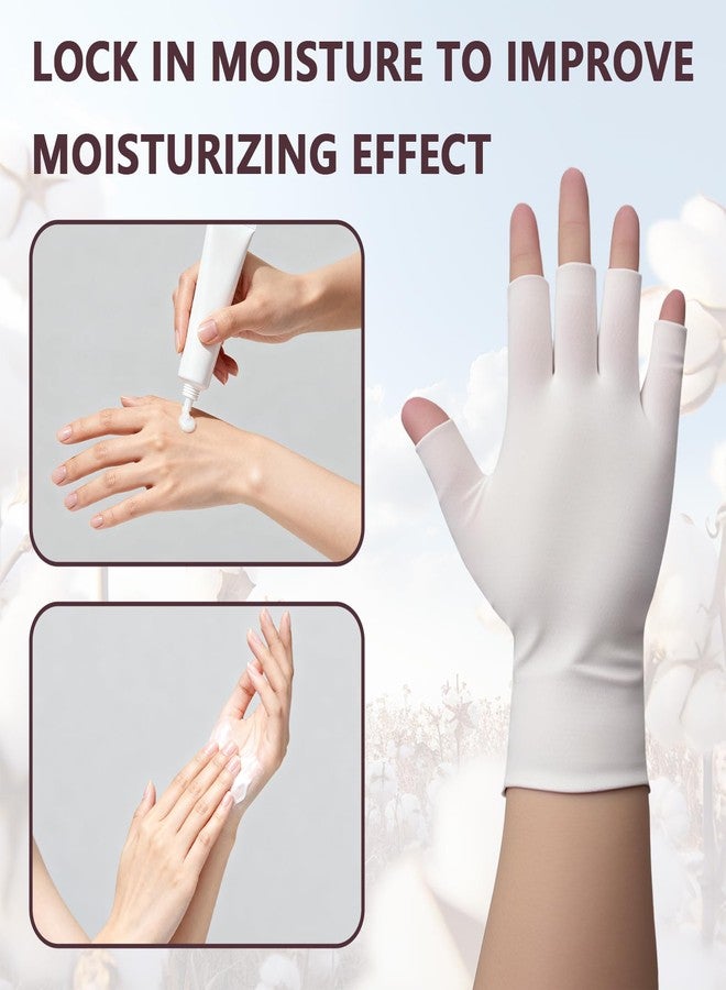 Pretwad 5 Pairs Fingerless Moisturizing Gloves - 100% Cotton White Therapy Gloves, Fingerless Cotton Moisturizing Gloves Cut 5 Fingertips, Breathable Night Gloves for Overnight Hydration, Dry Hands Care - Image 4